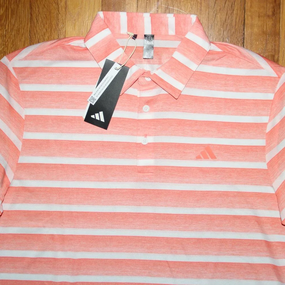 Adidas Two Color Striped Golf Polo Shirt Mens M L Coral Fusion White